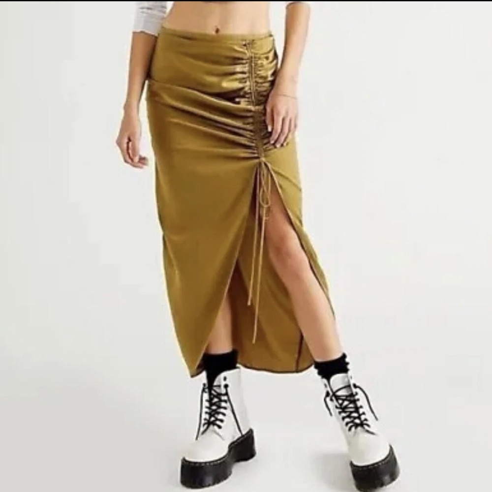 Free People Women's Cerine Green Midi Skirt Size 12 with Adjustable Strap